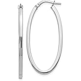 10k White Gold Oval Hoop Earrings for Women - Lightweight Polished Italian Made Hoops with Sleek Design, Modern Jewelry for Daily Wear, Minimalist Gold Style, Classic Timeless Metal Earrings 41x17 mm