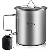 LSOSVSEU Titanium Pot with Lid, Lightweight Camping Pot with Foldable Handles, Portable Titanium Cooking Pot, Backpacking Pot Titanium Cookware with Carry Bag
