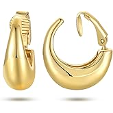 RAUCHBE Gold Hoop Clip On Earrings for Women Twisted Thick Hoop Earrings Hypoallergenic Non Pierced Ears Hoops Jewelry