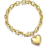 GoldChic Jewelry Heart Charm Bracelet Adjustable For Women, Stainless Steel Initial Cable Link Letters Mother Daughter Bracelets Jewelry Gifts for Mom (With Box)