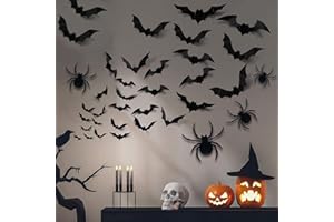Halloween Decorations Indoor Black 3D Bat & Spider Wall Window Stickers (81Pcs Bats 4 Size, 24Pcs Spiders 3 Size) - SHANRUN PVC Bat Stickers Halloween Party Home Atmosphere Decor Accents Necessities