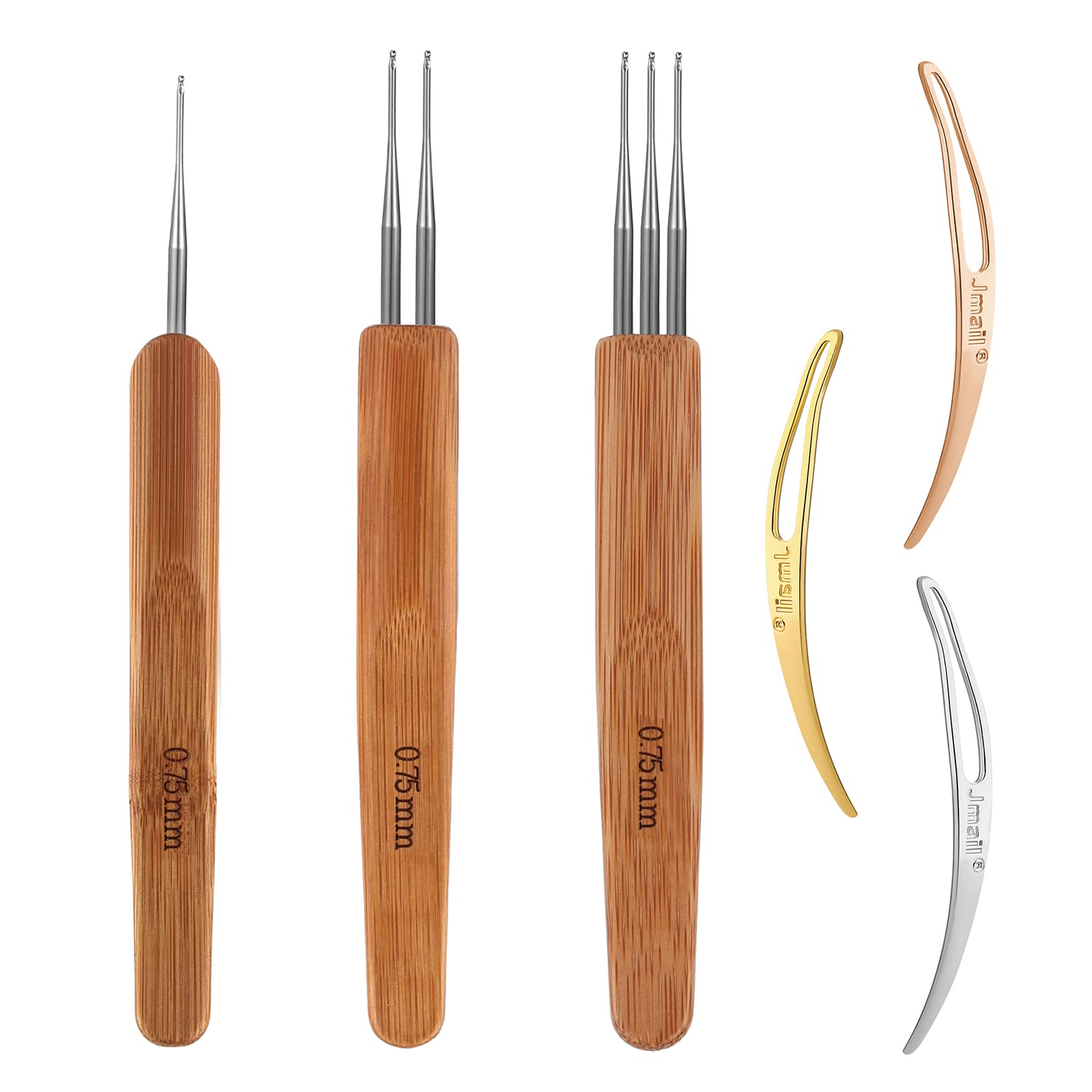 AIEX 6pcs Dreadlock Hook Kit, Dreadlock Hook Tool Including 3pcs Dreadlock Crochets with Different Hook Needles and 3pcs Hair Locking Tools for DIY Weaving Crafts Styling (0.75mm)