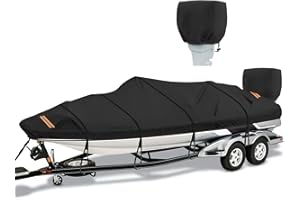 SILIVN Boat Cover 14-16 ft 1200D Waterproof Boat Covers with Motor Cover Fits Bass Tracker Cover, V-Hull Tri-Hull Bass Boat.Trailerable Marine Grade Boat Cover, Pro-Style Bass Boat with Tightening Strap