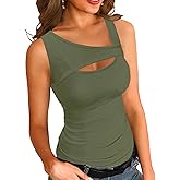 Necooer Womens Casual Tank Tops Sleeveless Ribbed Cutout Square Neck Slim Sexy Fashion Summer Cami Tops
