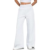 ALSOGO Women's Wide Leg Sweatpants Ribbed High Waist Straight Leg Baggy Lounge Pants Loose Workout Joggers with Pockets