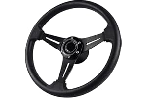 LOSCHEN Boat Steering Wheel Polyurethane Leather with 3/4" Axle Marine Steering Wheel Adapter for Marine Boats,Vessels,Yachts,Pontoons Boat-Black