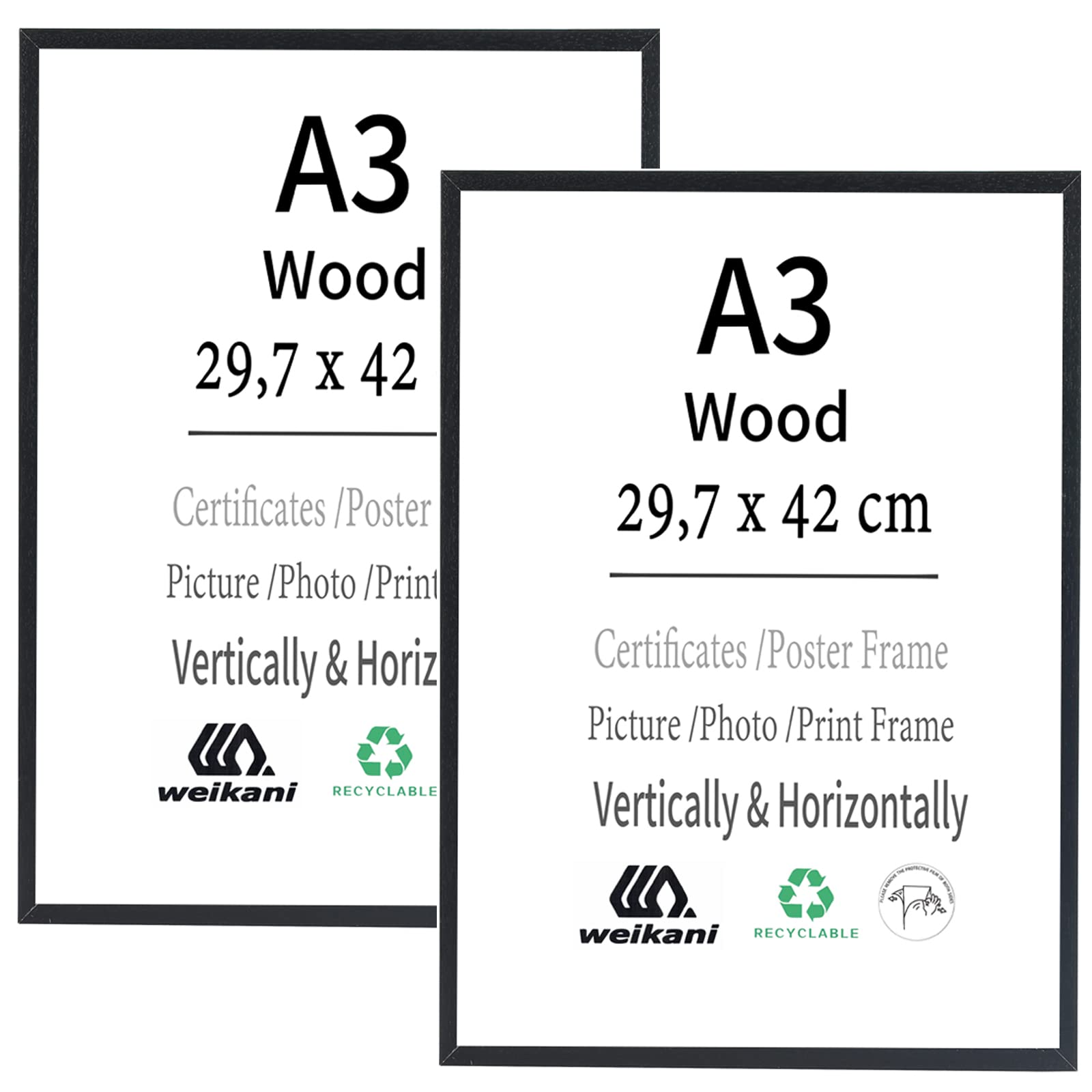 Photo 1 of Weikani A3 Black Wood Picture Frame,2 Pack-29.7x42 cm Wood Photo Frame,Certificate Frame with Plexiglass for Wall Mount or Table Top Display