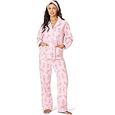 PJ Salvage womens Cotton Flannel Long-sleeve Top, Pant and Headband 3-piece Pajama Set