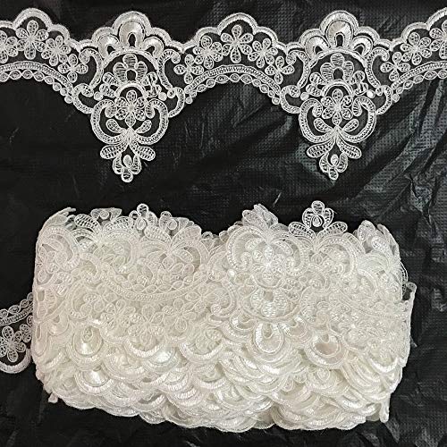 Lace - 12.5CM Off White Embroidered Wedding Dress lace Edge Crown Design Scalloped Tulle mesh lace Trim Trimming 15yards/lot Wholesale - (Color: Off White)