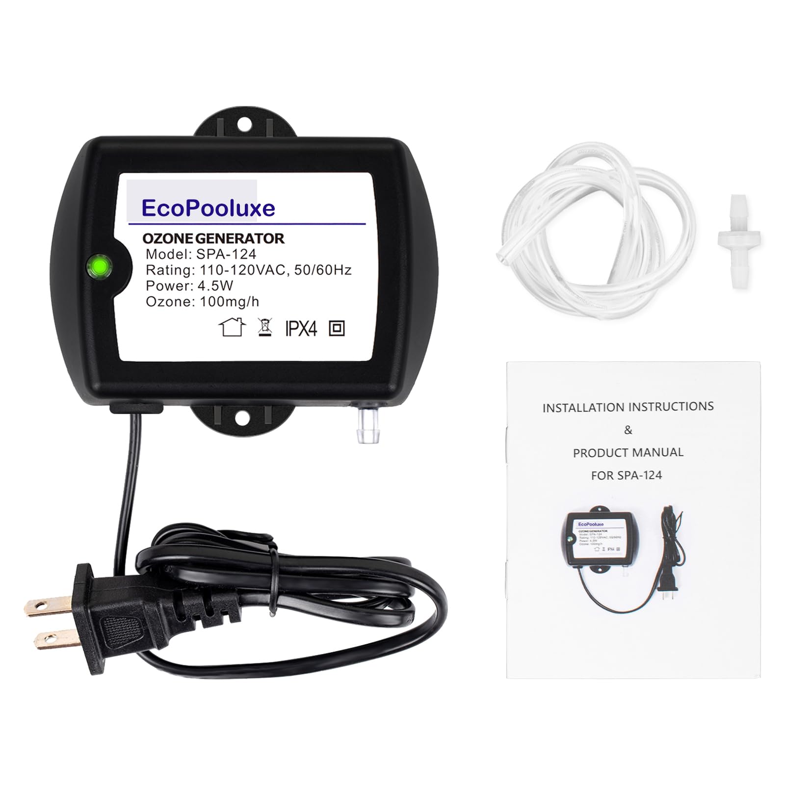 Photo 1 of EcoPooluxe Spa-124 Ozone Generator, 100mg/h Ozone Generator for Cold Plunge, Hot Tub, Mini Portable Ozone Generator Water with Check Valve & PVC Hose