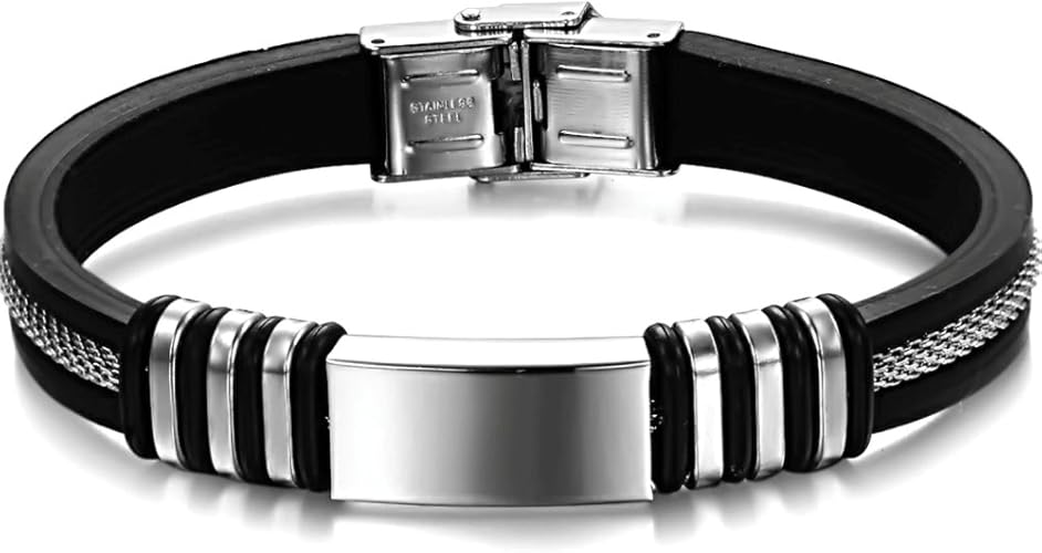 Amazon クリエスト Creast ブレスレット メンズ レディース 腕輪 シリコン ゴム ステンレス シンプル かっこいい ブラック ブレスレット 通販