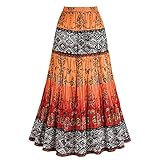 Women's Crinkle Broom Skirt - Chesca Coral Orange & Red Tribal Pattern