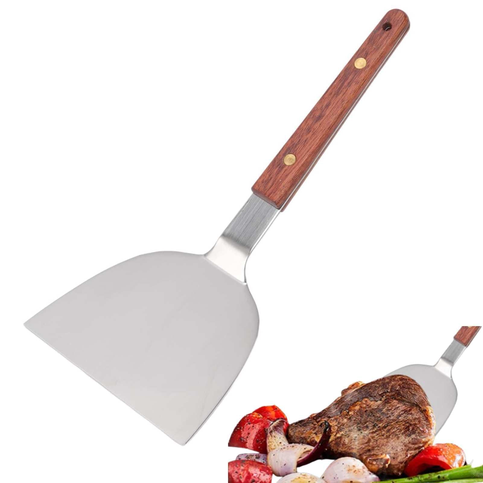 Griddle Scraper, Stainless Steel Pancake Flipper, Burger Spatula Wide Shovel with Beveled Edges Wood Handle Pancakes Shovel Turner Scraper(105mm)