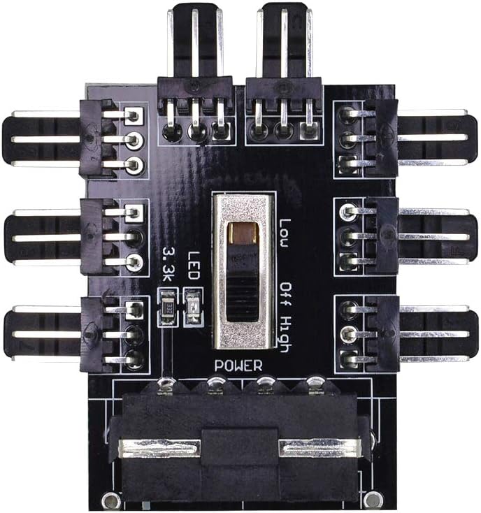 8 Fan Controller Hub Adapter with 2 Level Speed Control, 3 Pin, 12V MOLEX Power - Black - Image 4
