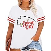 Plus Size Game Day Football Shirt Women Sports Season T-Shirt Football Mom Graphic Tee Sunday Funday Tops