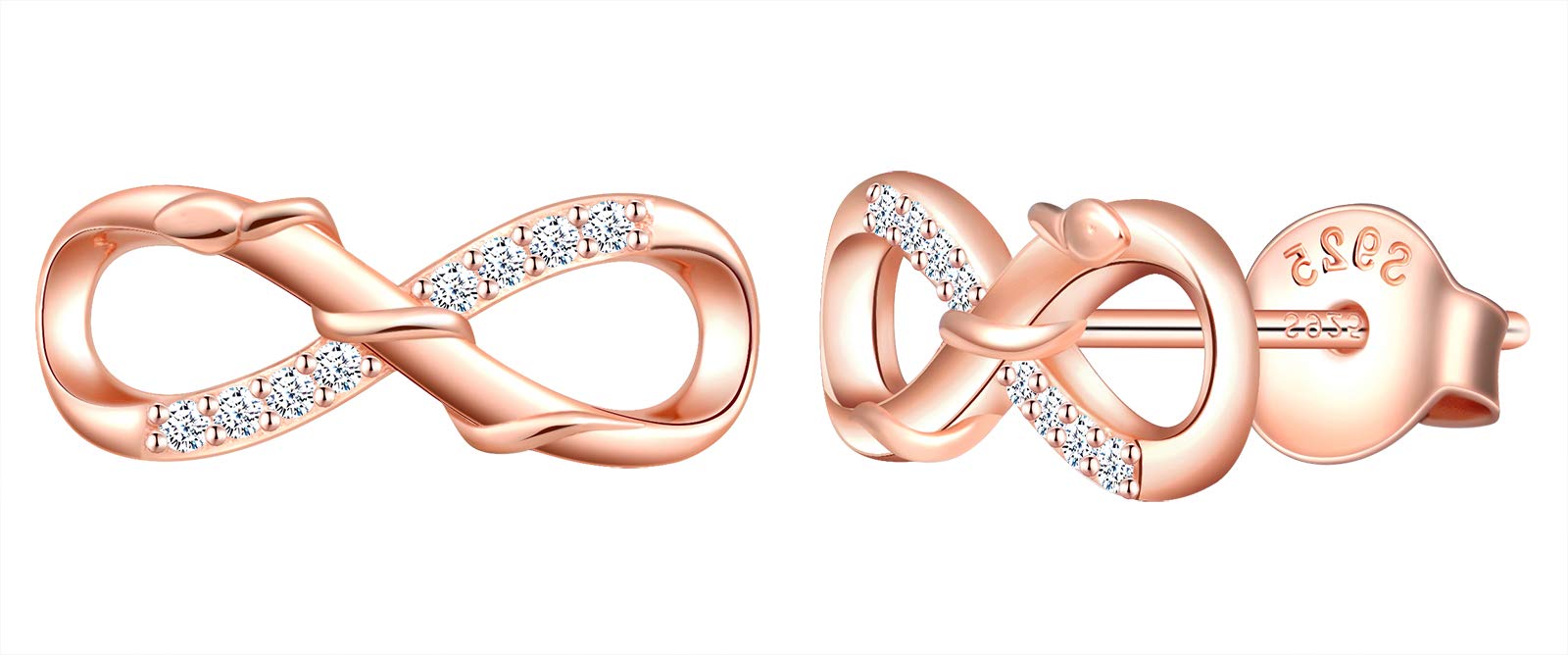 MicLee Woman's girl's Earrings studs, 925 Sterling silver animal earrings, Mini snake infinity symbol earrings studs, Inlaid zircon, rose gold