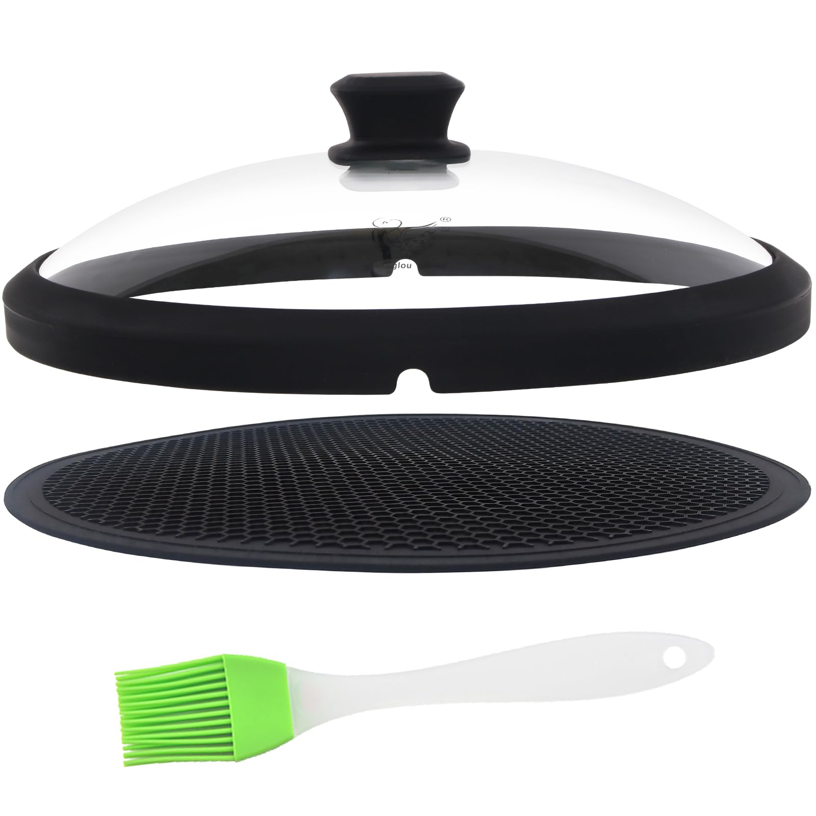 Photo 1 of Glass Microwave Cover for Food 10.5 Inch Microwave Splatter Cover With Easy Grip Meteorite Shape Handle Microwave Cover Glass Guard Lid Vented Edge Plate Cover for Heating Food (Black)