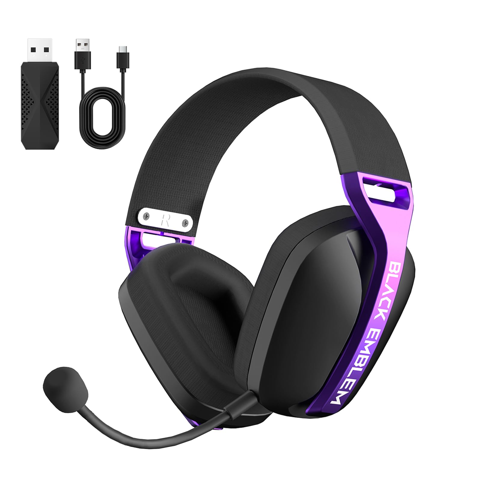 Photo 1 of **MISSING PIECES** Black Emblem X1 Wireless Gaming Headset with Removable Mic for PC, PS5, PS4, Switch, 2.4GHz Gaming Headphone with Breathable Earcups, Bluetooth 5.4, 50H Battery, Lightweight Gamer Headset