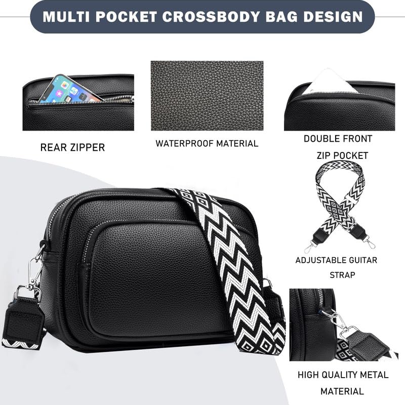 NIYUTA Damen Leder Umhängetasche - Crossbody Bag Schwarz mit Abnehmbarem und Breitem Schultergurt BfU8VPxKe2U9de9i 5