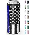 TILUCK Skinny Can Cooler for Slim Beer & Hard Seltzer, Stainless Steel, Doucle-Walled Stainless Steel Insulated Slim Cans, Standard 12 oz (Black U.S. Flag)