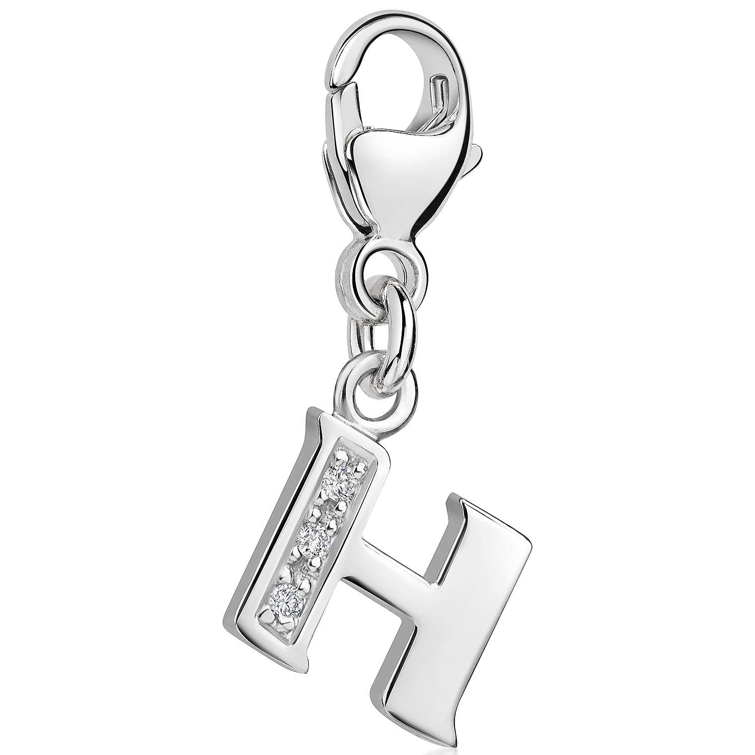 MATERIA by Matthias Wagner Letter Pendant 925 Silver with 3 Zirconia - Alphabet Charms, Sterling Silver Cubic Zirconia, Cubic Zirconia