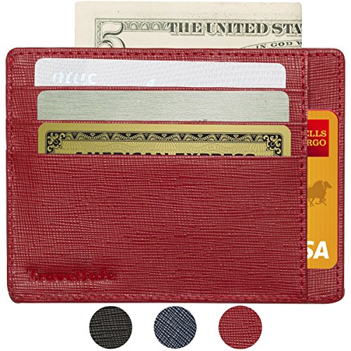 Genuine Leather RFID Credit Card Holders – Slim Credit Card Holder RFID Blocking For Men and Women Can Hold Up To 8 Debit Credit Card Slots - Thin Leather RFID Credit Card Holder Wallet Case (Red)