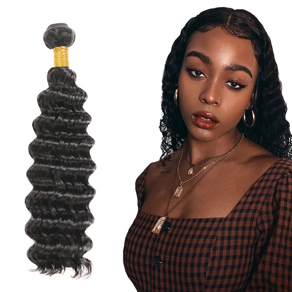 Photo 1 of Human Hair Bundles Deep Wave Bundles 32 Inch 1 Bundle Unprocessed Brazilian Virgin Hair #1B Natural Color Deep Wave 