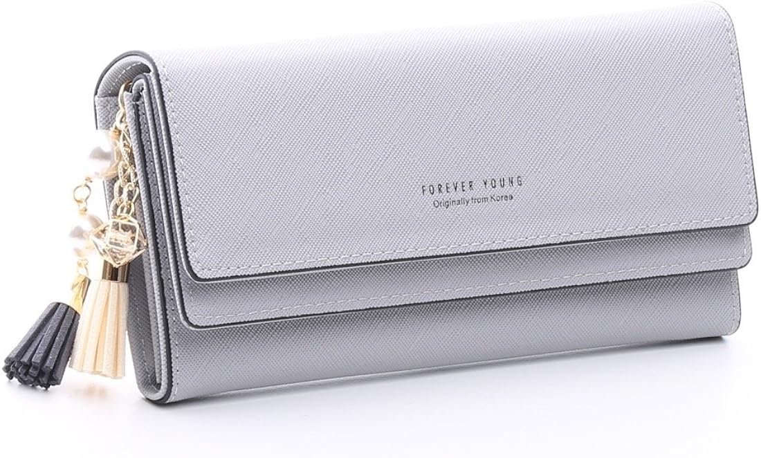 Amazon 【セット品】Forever young フォーエバーヤング シンプル 2つ折り長財布 レディース サイフ さいふ 被せ かぶせ 二つ折り サピアノ かわいい (長財布、ギフト