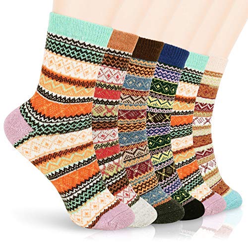 Warm Wool Socks, Homga 6 Packs Mens Womens Warm Socks Thick Knit Vintage Socks
