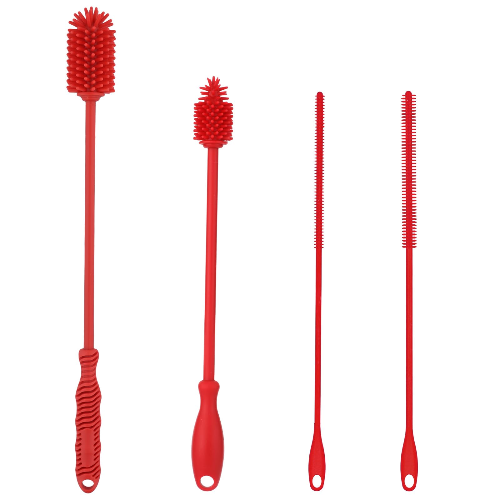 4pcs Straw Cleaner & Bottle Brush, Reusable Silicone Straw Brush Extra Long Water Bottle Brush BPA-Free Cleaning Brush Set Cup Washing Accessories for Stanley Tumblers Jars (Red)