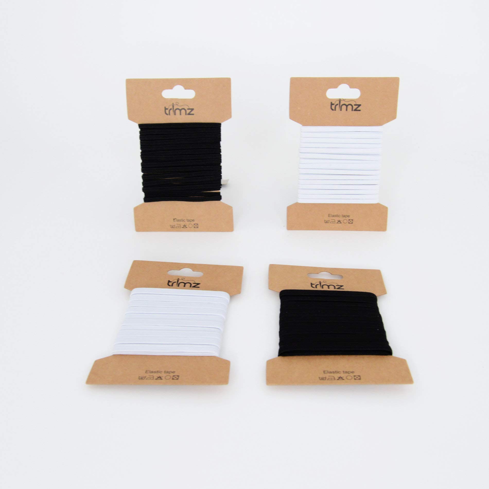 Trimz Braided Elastic Cord, White & Black, 20m