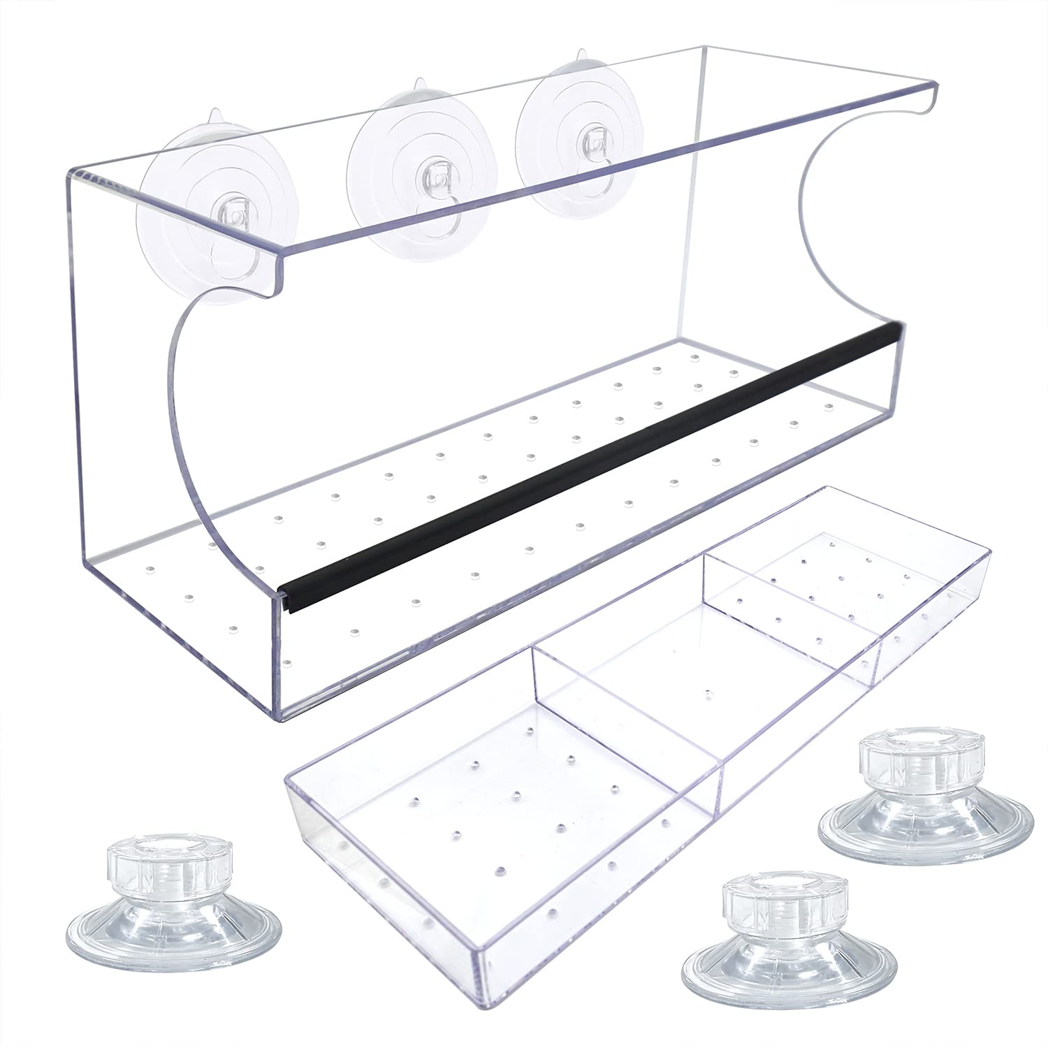 Zeqeey Window Bird Feeder, Large Capacity Sturdy and Durable Acrylic Birdfeeder with Strong Suction Cups Removable Seed Tray for Feeding Outside Garden Wild Bird Sparrow Robin