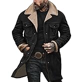 Western Jackets for Men Vintage Cowboy Suede Jacket Plush Collar Trench Coat Faux Leather Zip Up Casual Retro Winter Tops