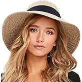 FURTALK Womens Beach Sun Straw Hat UV UPF 80+ Travel Foldable Brim Summer UV Hat