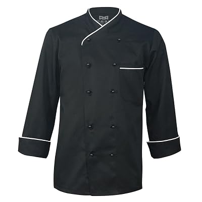 Long Sleeve Black Chef Coat with White Piping