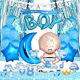 Baby Shower Decorations for Boy Kit- Includes "Its A Boy" Banner & Balloons, Blue Foil Fringe Curtain, Sash, Photo Booth Props, Baby Boy & Additional Foil Balloons and Table Cloth!
