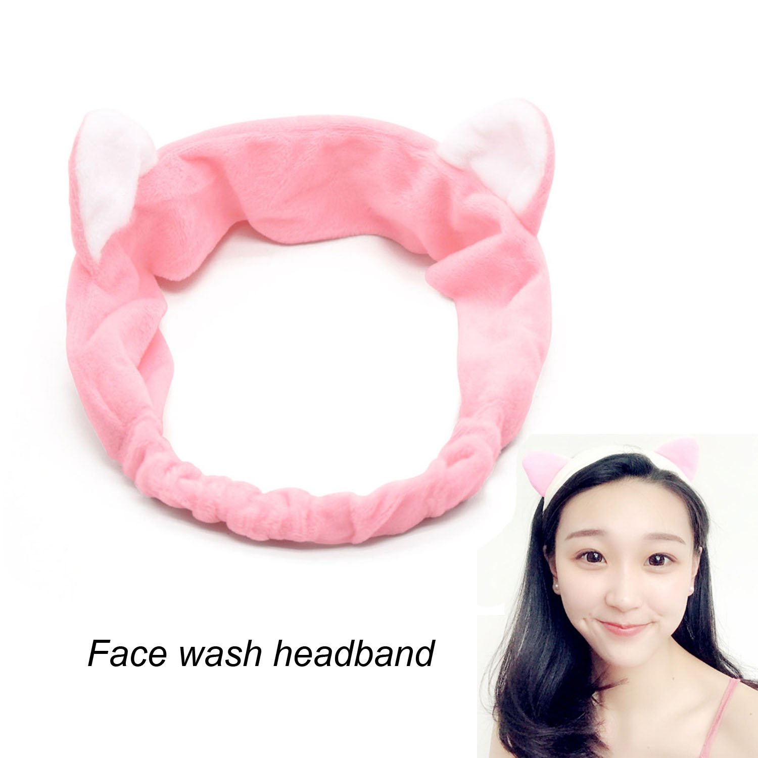 Keycute Facial Mask Brush For Home DIY Face Mud Mask Mixing Comestic Skin Care Silicone Brush applicator Set With Kitty Pink Headband 4 Pack