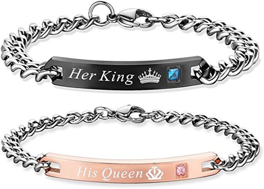 Gift for Lover His Queen Her King Stainless Steel Couple Bracelets for Women Men Jewelry Matching Set
