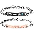 SXNK7 Gift for Lover His Queen Her King Stainless Steel Couple Bracelets for Women Men Jewelry Matching Set