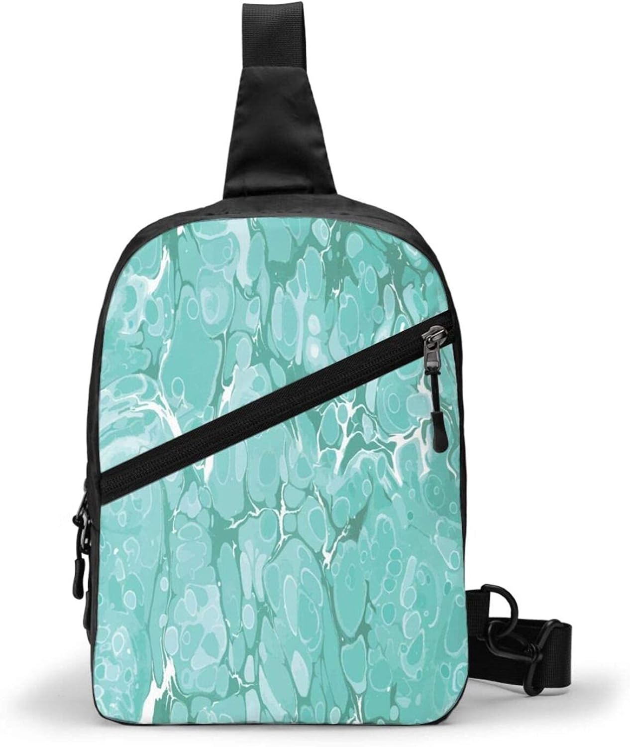 Mint Green Marbling Chic Small Sling Backpack One Strap Bag Hiking