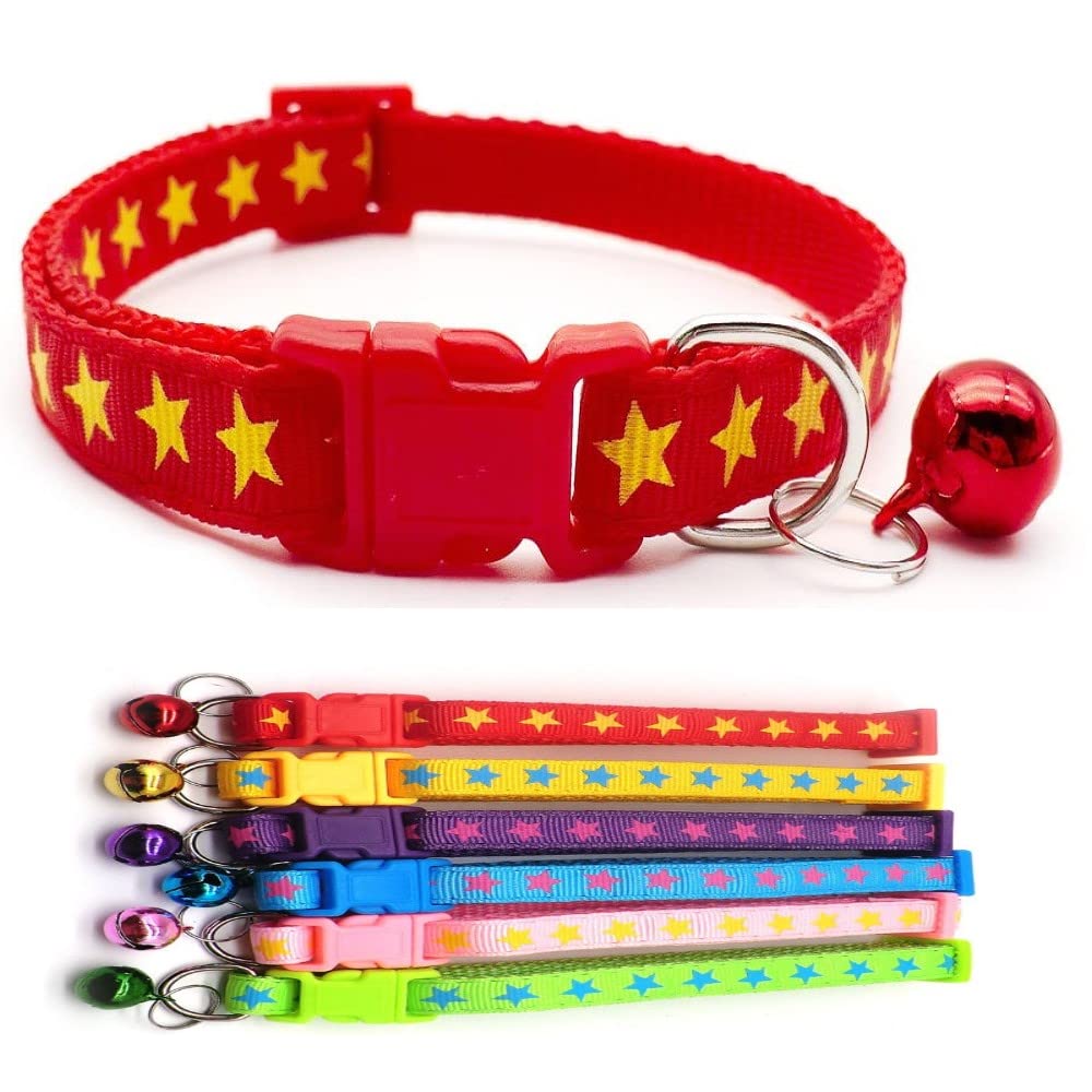 Small Dog Puppy Pet Collar Star Design with Bell Nylon Adjustable Size 19-32cm Red