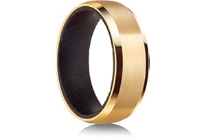 JEWPER Tungsten Rings for Men Womens 8mm Black Silver Fashion Promise Wedding Band Carbide Inner Hole Inlaid Whiskey Barrel Wood Chamfer Frosted Matte Finish Edge Comfort Fit size 7-12