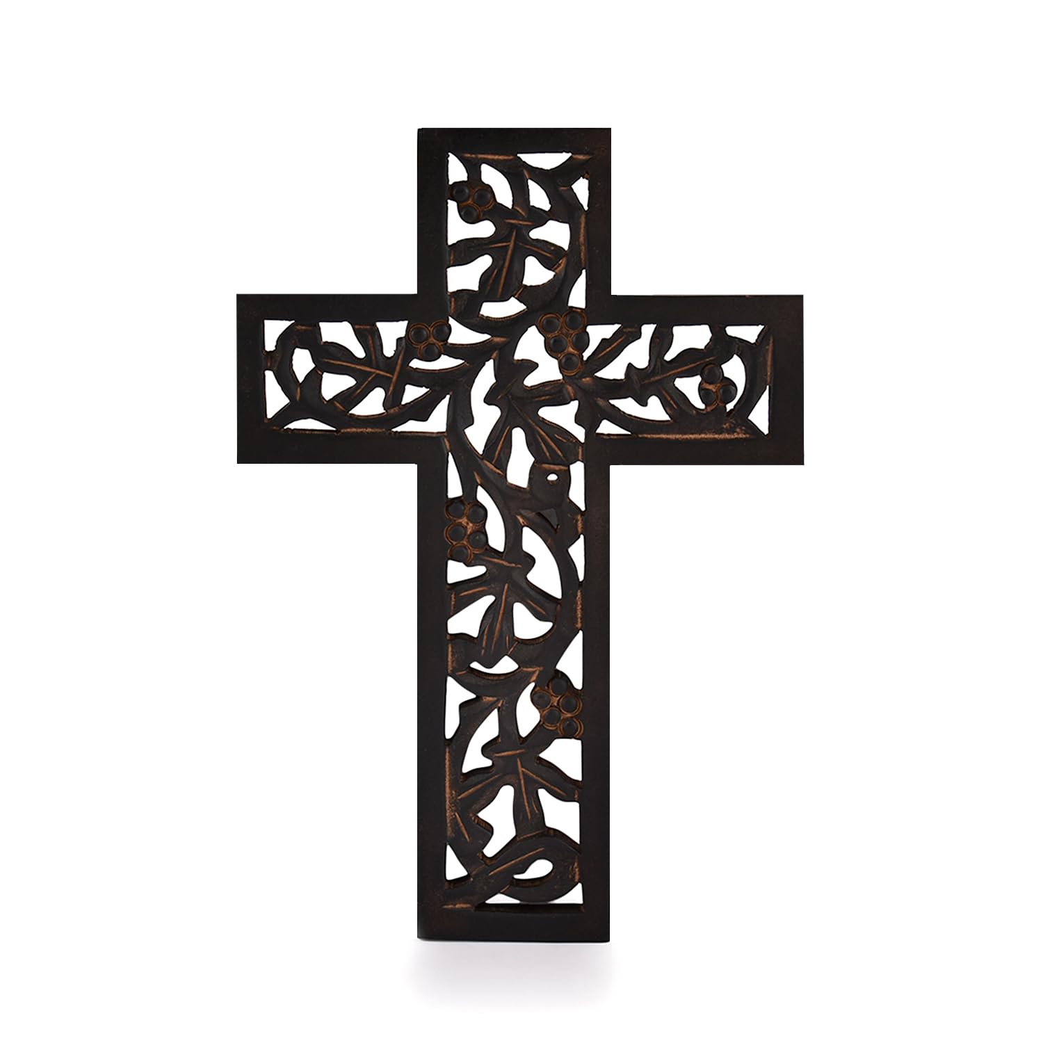 Indus Lifespace Gifts Wooden Wall Cross Plaque Long Hanging with Hand Carved Floral Design Religious Altar Home Living Room Decor Lightweight (30.48cm x 20.32cm x 1.27cm)