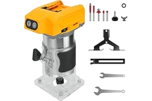 HLiePiHa Cordless Compact Router for Dewalt 20V Battery, 30000 RPM, 800W Brushless Trimmer Router with 5 Variable Speeds, Woo