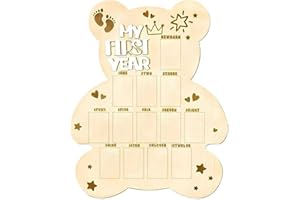 Wooden My First Year Photo Board, 12 Month Picture Frame for Baby First Year, Cute Kids Growth Photo Display Board for 1st Bi