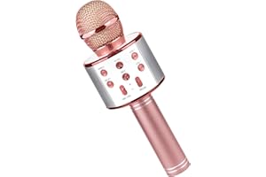 Justcool Karaoke Microphone,5 in 1 Wireless Bluetooth Microphone, Portable Handheld Karaoke Mic Speaker Player Recorder Toys for Birthday Party,Home KTV (Rose Gold)