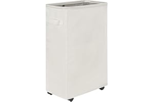 Chrislley 45L Slim Laundry Hamper with Wheels Narrow Rolling Laundry Basket Foldable Dirty Clothes Portable Skinny Hamper Organizer Storage Bins (23.2 inches, Beige 1)