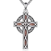 ASTRKIP Celtic Cross Necklace 925 Sterling Silver Wooden Cross Necklace Irish Jewelry Christian Jewelry Gifts for Men Women