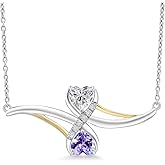 Gem Stone King 925 Silver and 10K Yellow Gold Lab Grown Diamond and Blue Tanzanite Pendant Necklace for Women | 1.00 Cttw | Gemstone April Birthstone | Heart Shape 5MM | With 18 Inch Chain