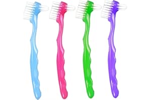 4Pcs Denture Brush, Dual Head Denture Toothbrush with Hard Bristles, Comfortable Handle for Elderly, Easy to Use Hard Hygieni
